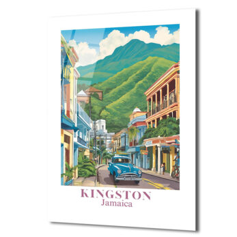 Kingston Jamaika Vintage Sokak Manzarası Cam Tablo - Glazella