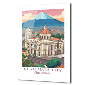 Guatemala Şehir Manzarası Cam Tablo: Volkan ve Katedral - Glazella Guatemala Şehir Manzarası Cam Tablo: Volkan ve Katedral - Glazella