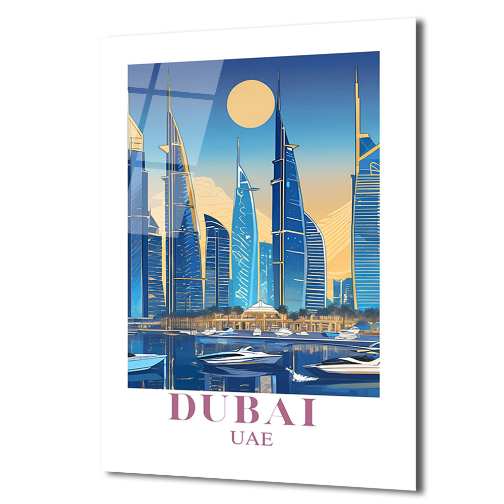 Dubai Şehir Manzarası Modern Temalı Lüks Cam Tablo - Glazella Dubai Şehir Manzarası Modern Temalı Lüks Cam Tablo - Glazella