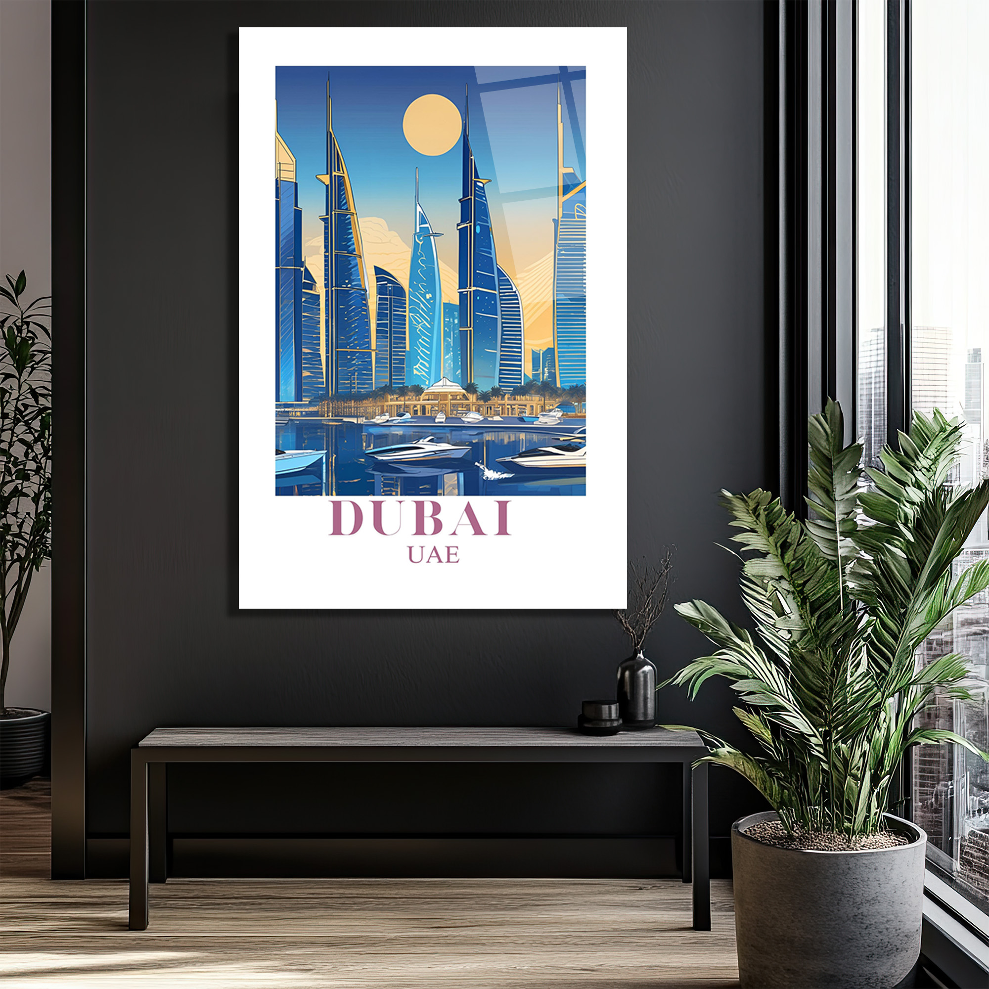 Dubai Şehir Manzarası Modern Temalı Lüks Cam Tablo - Glazella Dubai Şehir Manzarası Modern Temalı Lüks Cam Tablo - Glazella