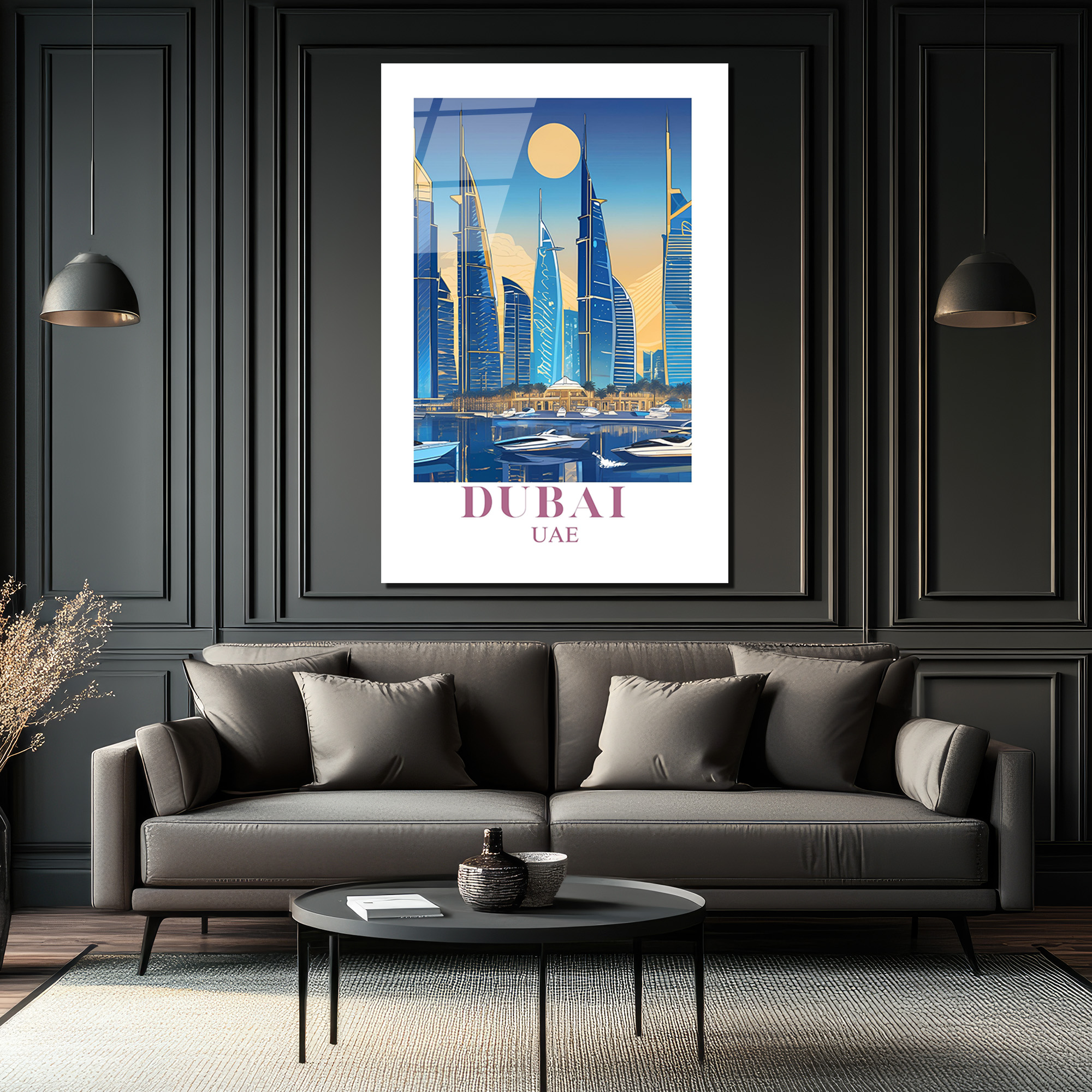 Dubai Şehir Manzarası Modern Temalı Lüks Cam Tablo - Glazella Dubai Şehir Manzarası Modern Temalı Lüks Cam Tablo - Glazella
