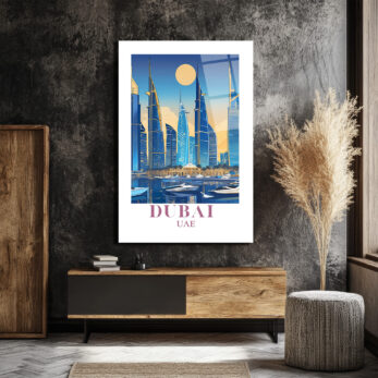 Dubai Şehir Manzarası Modern Temalı Lüks Cam Tablo - Glazella Dubai Şehir Manzarası Modern Temalı Lüks Cam Tablo - Glazella