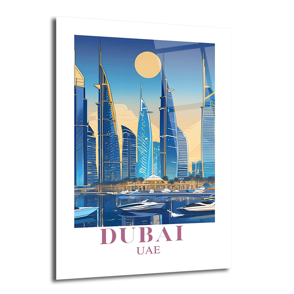 Dubai Şehir Manzarası Modern Temalı Lüks Cam Tablo - Glazella Dubai Şehir Manzarası Modern Temalı Lüks Cam Tablo - Glazella