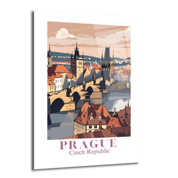 Prag Karl Köprüsü Modern Seyahat Temalı Cam Tablo - Glazella