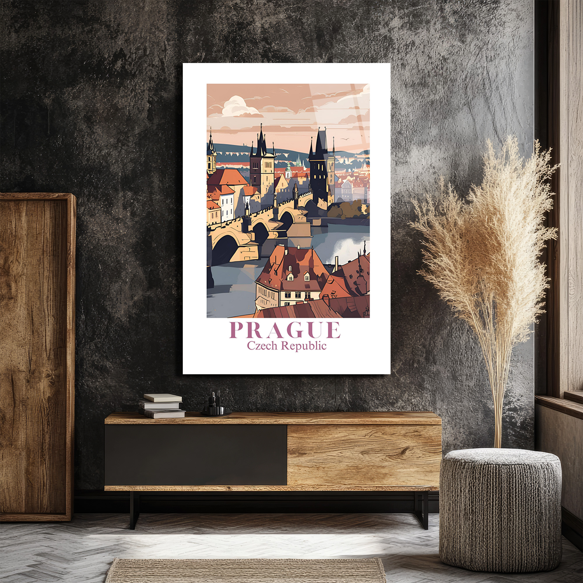 Prag Karl Köprüsü Modern Seyahat Temalı Cam Tablo - Glazella Prag Karl Köprüsü Modern Seyahat Temalı Cam Tablo - Glazella