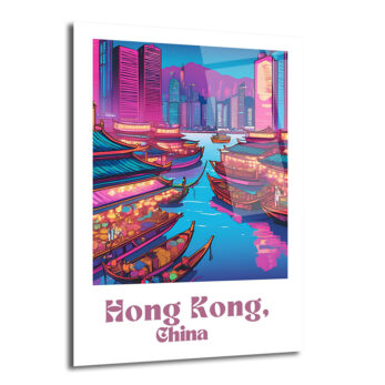 Hong Kong Neon Işıltısı Cam Tablo - Şehir Manzarası - Glazella