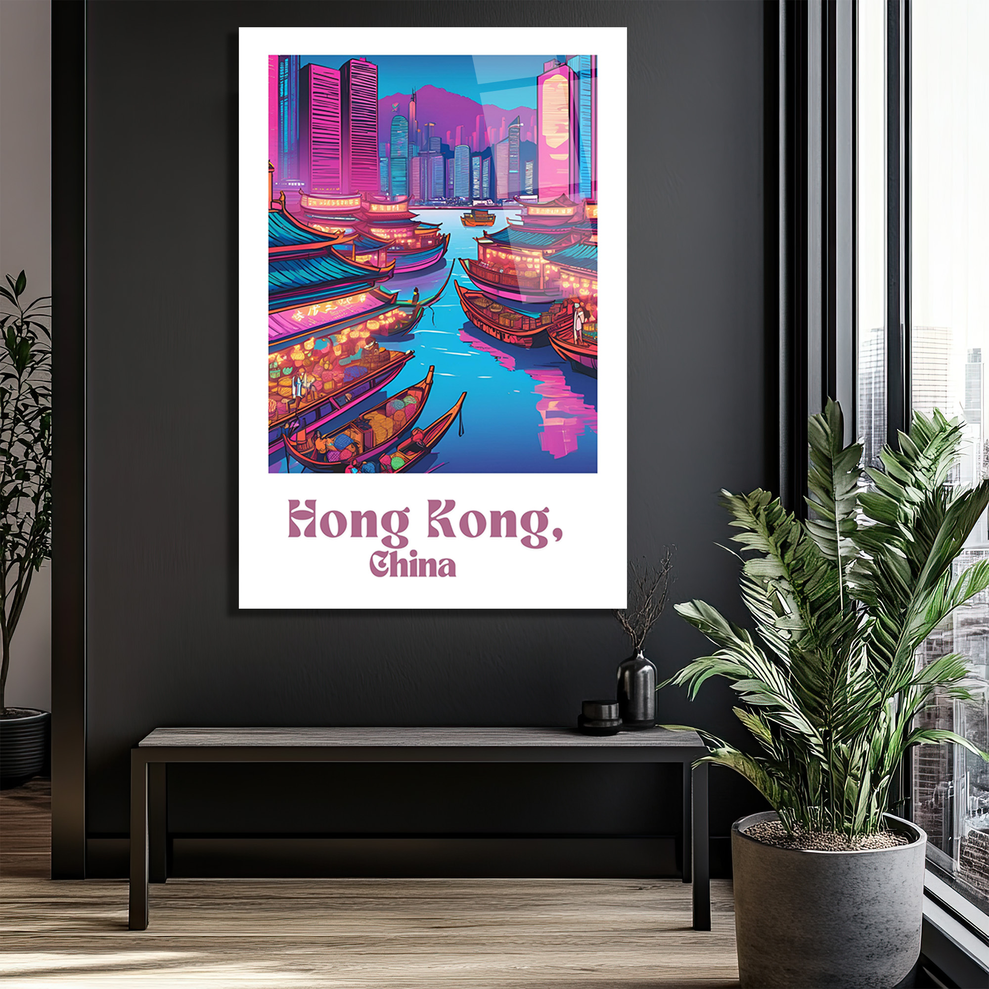 Hong Kong Neon Işıltısı Cam Tablo - Şehir Manzarası - Glazella Hong Kong Neon Işıltısı Cam Tablo - Şehir Manzarası - Glazella