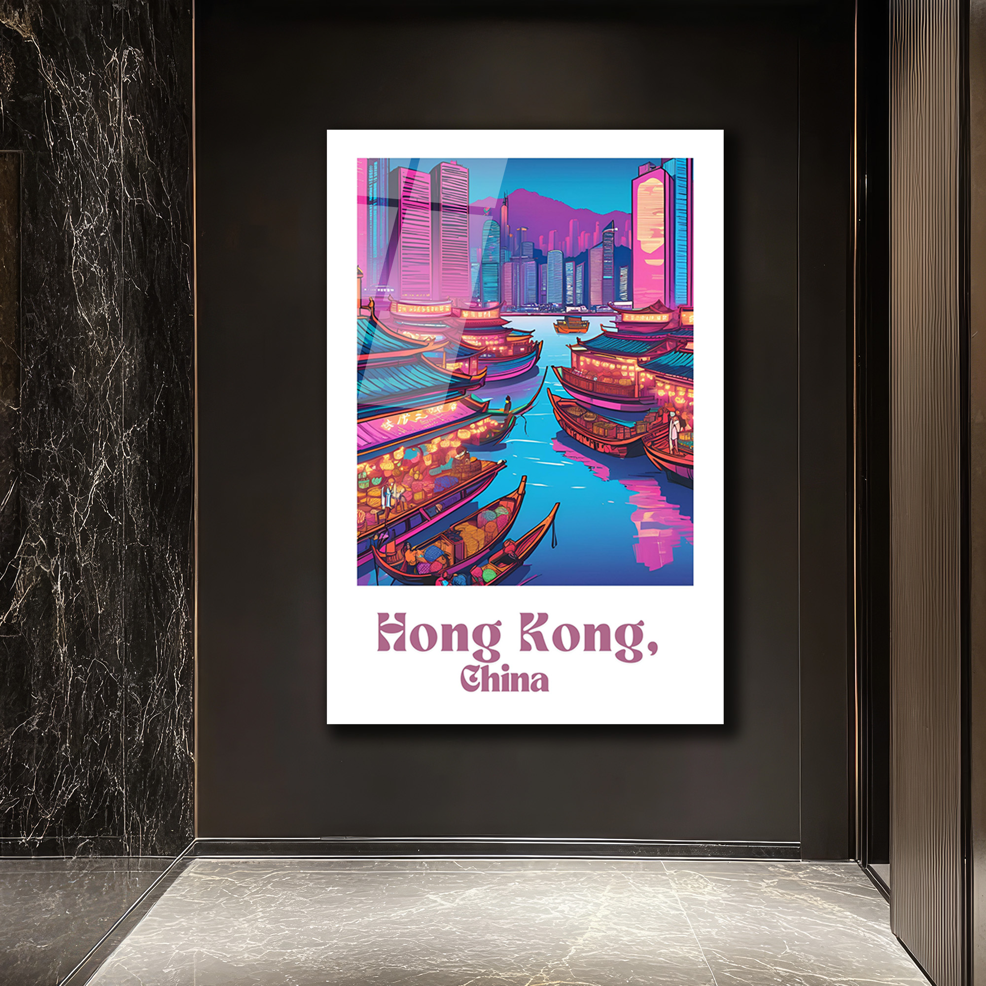 Hong Kong Neon Işıltısı Cam Tablo - Şehir Manzarası - Glazella Hong Kong Neon Işıltısı Cam Tablo - Şehir Manzarası - Glazella