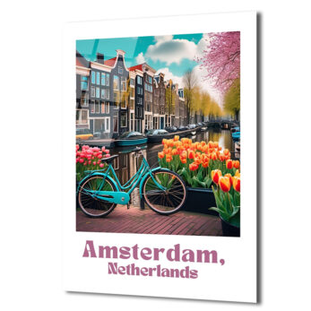Amsterdam'ın Büyüsü: Bisiklet ve Laleler Cam Tablo - Glazella