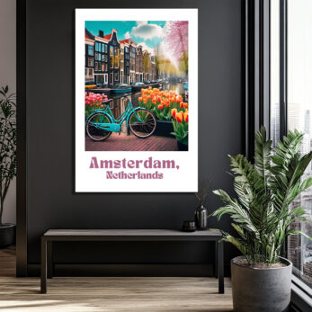 Amsterdam'ın Büyüsü: Bisiklet ve Laleler Cam Tablo - Glazella