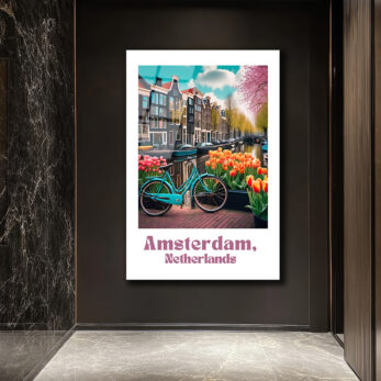 Amsterdam'ın Büyüsü: Bisiklet ve Laleler Cam Tablo - Glazella