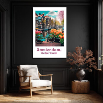 Amsterdam'ın Büyüsü: Bisiklet ve Laleler Cam Tablo - Glazella