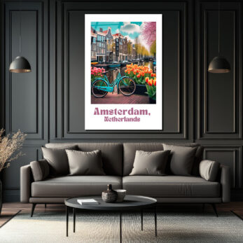 Amsterdam'ın Büyüsü: Bisiklet ve Laleler Cam Tablo - Glazella