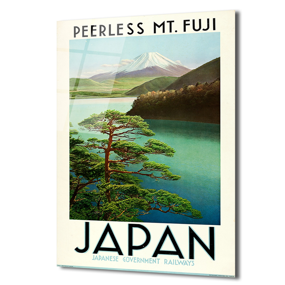 Japonya Fuji Dağı Vintage Seyahat Posteri Cam Tablo - Glazella Japonya Fuji Dağı Vintage Seyahat Posteri Cam Tablo - Glazella