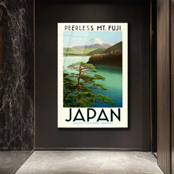 Japonya Fuji Dağı Vintage Seyahat Posteri Cam Tablo - Glazella Japonya Fuji Dağı Vintage Seyahat Posteri Cam Tablo - Glazella