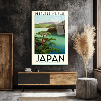 Japonya Fuji Dağı Vintage Seyahat Posteri Cam Tablo - Glazella Japonya Fuji Dağı Vintage Seyahat Posteri Cam Tablo - Glazella
