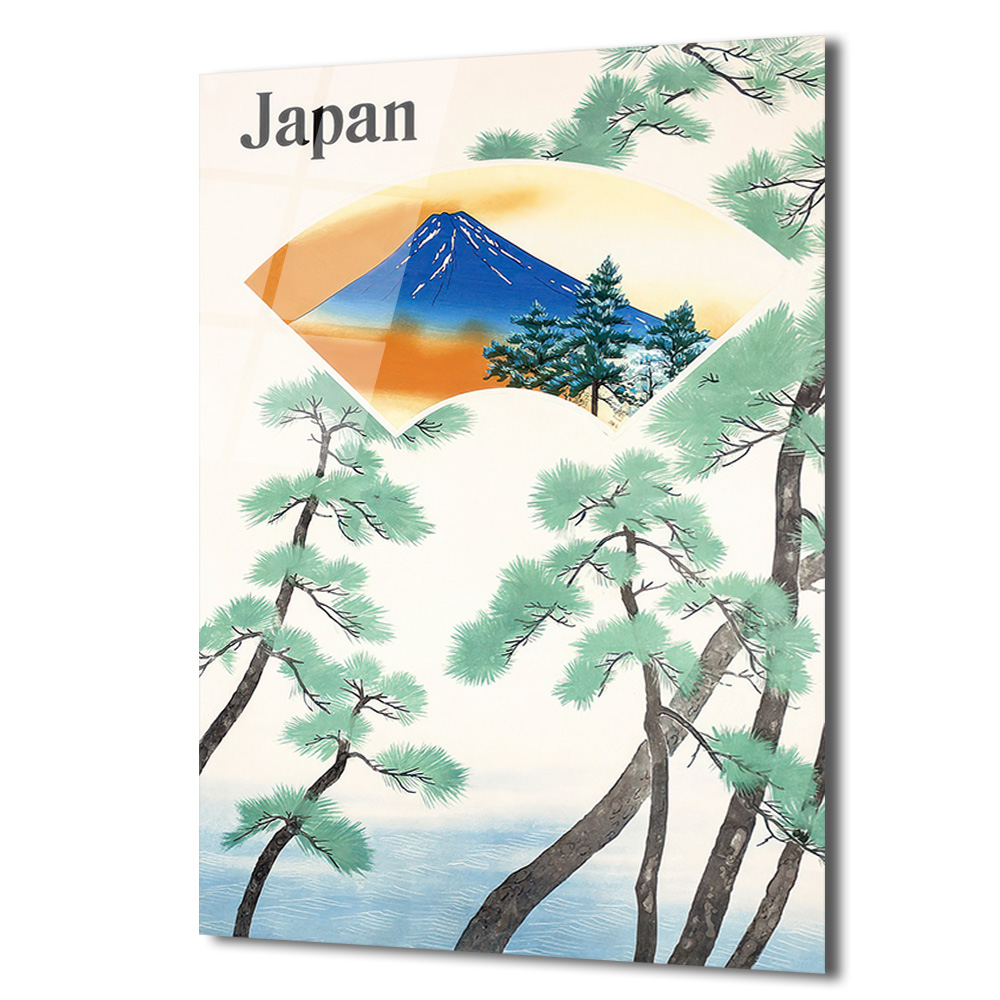 Japonya Fuji Dağı ve Çam Ağaçları Temalı Sanatsal Cam Tablo - Glazella Japonya Fuji Dağı ve Çam Ağaçları Temalı Sanatsal Cam Tablo - Glazella