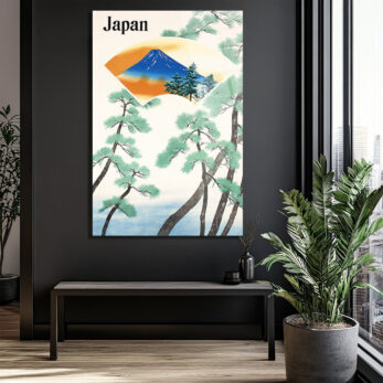 Japonya Fuji Dağı ve Çam Ağaçları Temalı Sanatsal Cam Tablo - Glazella Japonya Fuji Dağı ve Çam Ağaçları Temalı Sanatsal Cam Tablo - Glazella