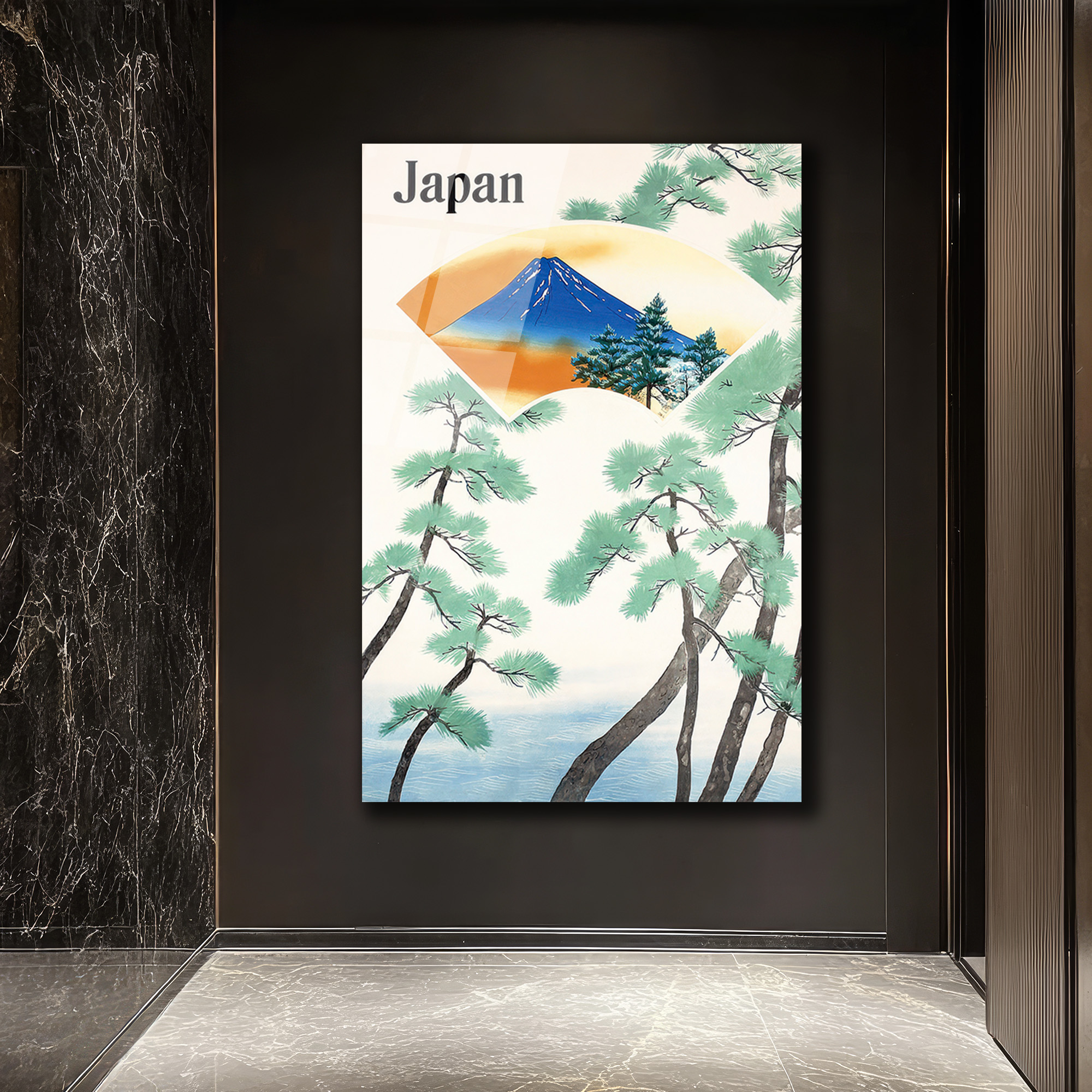 Japonya Fuji Dağı ve Çam Ağaçları Temalı Sanatsal Cam Tablo - Glazella Japonya Fuji Dağı ve Çam Ağaçları Temalı Sanatsal Cam Tablo - Glazella