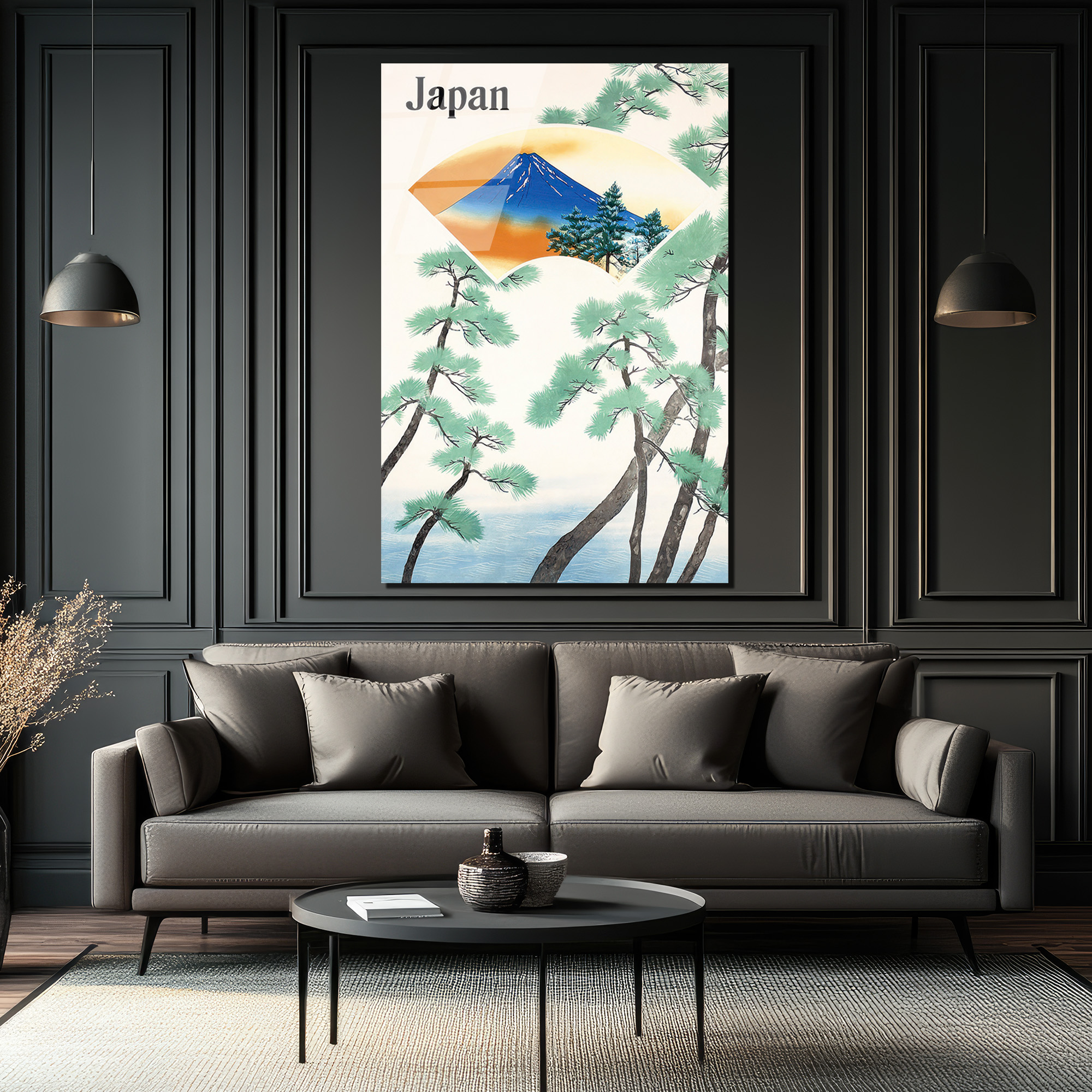 Japonya Fuji Dağı ve Çam Ağaçları Temalı Sanatsal Cam Tablo - Glazella Japonya Fuji Dağı ve Çam Ağaçları Temalı Sanatsal Cam Tablo - Glazella