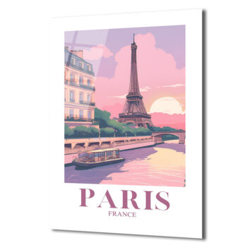 Romantik Paris Gün Batımı Temalı Eyfel Kulesi Cam Tablo - Glazella