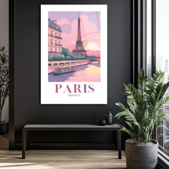 Romantik Paris Gün Batımı Temalı Eyfel Kulesi Cam Tablo - Glazella