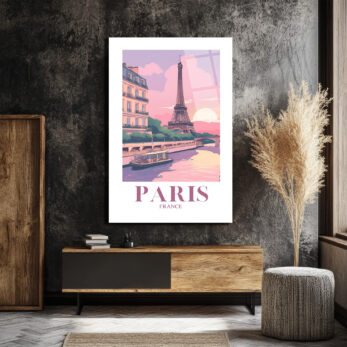 Romantik Paris Gün Batımı Temalı Eyfel Kulesi Cam Tablo - Glazella