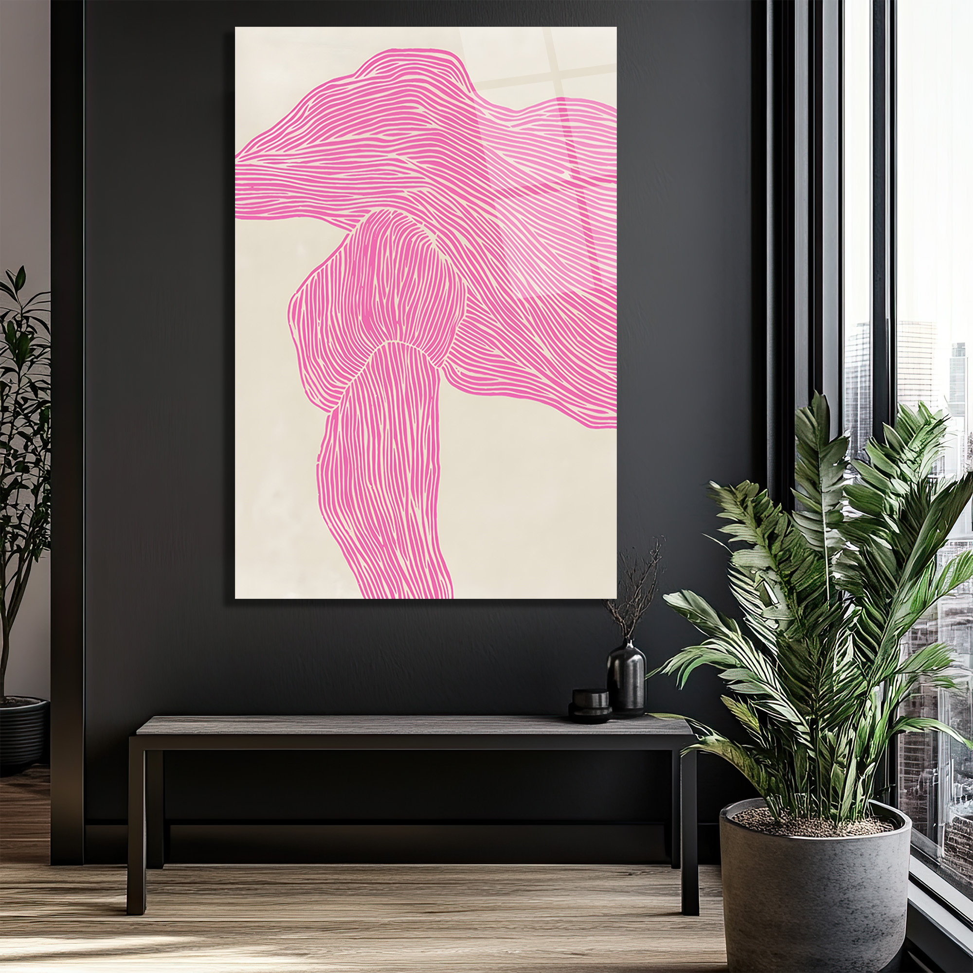 Pembe Çizgisel Soyut Sanat Cam Tablo - Modern Duvar Dekoru - Glazella Pembe Çizgisel Soyut Sanat Cam Tablo - Modern Duvar Dekoru - Glazella