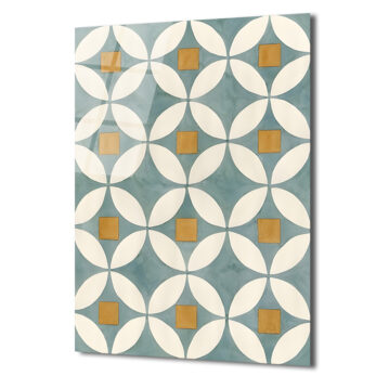 Akdeniz Esintili Geometrik Çiçek Desenli Cam Tablo - Glazella Akdeniz Esintili Geometrik Çiçek Desenli Cam Tablo - Glazella