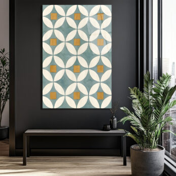 Akdeniz Esintili Geometrik Çiçek Desenli Cam Tablo - Glazella Akdeniz Esintili Geometrik Çiçek Desenli Cam Tablo - Glazella