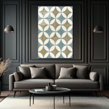 Akdeniz Esintili Geometrik Çiçek Desenli Cam Tablo - Glazella Akdeniz Esintili Geometrik Çiçek Desenli Cam Tablo - Glazella