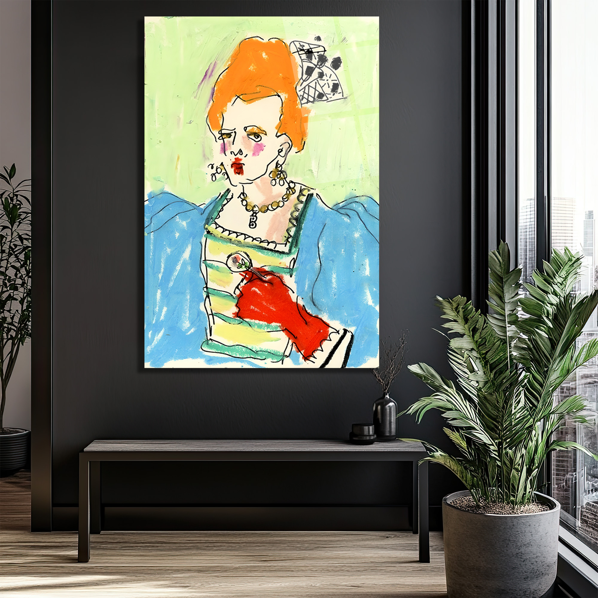 Kırmızı Eldivenli Barok Kraliçe Portresi Modern Sanat Cam Tablo - Glazella Kırmızı Eldivenli Barok Kraliçe Portresi Modern Sanat Cam Tablo - Glazella