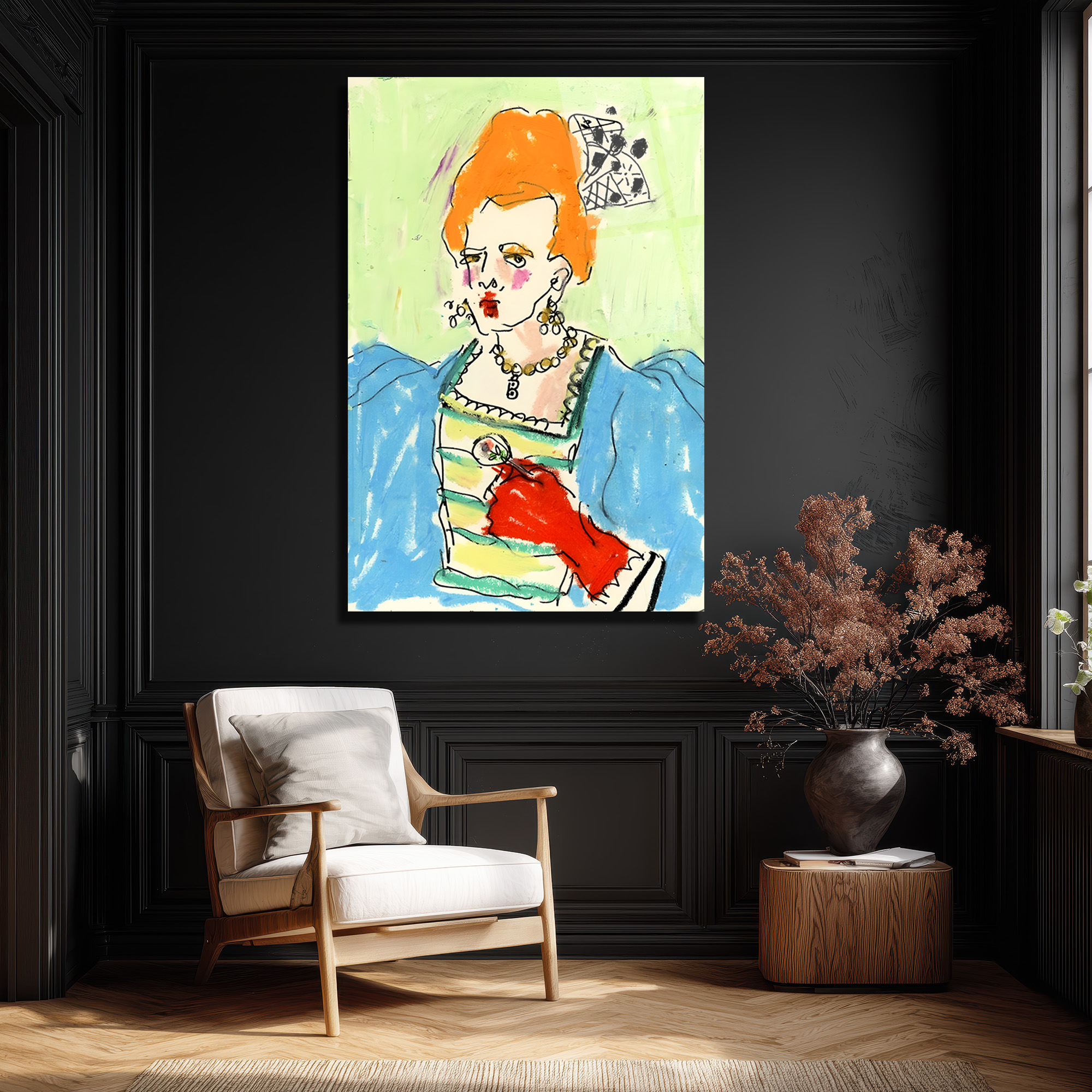 Kırmızı Eldivenli Barok Kraliçe Portresi Modern Sanat Cam Tablo - Glazella Kırmızı Eldivenli Barok Kraliçe Portresi Modern Sanat Cam Tablo - Glazella