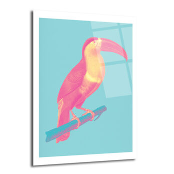 Pop Art Neon Pembe Toucan Cam Tablo - Tropikal Enerji - Glazella