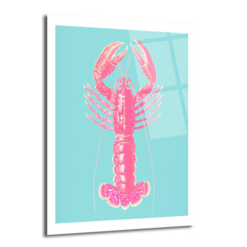 Pembe İstakoz Pop Art Cam Tablo - Deniz Temalı Modern Duvar Dekorasyonu - Glazella