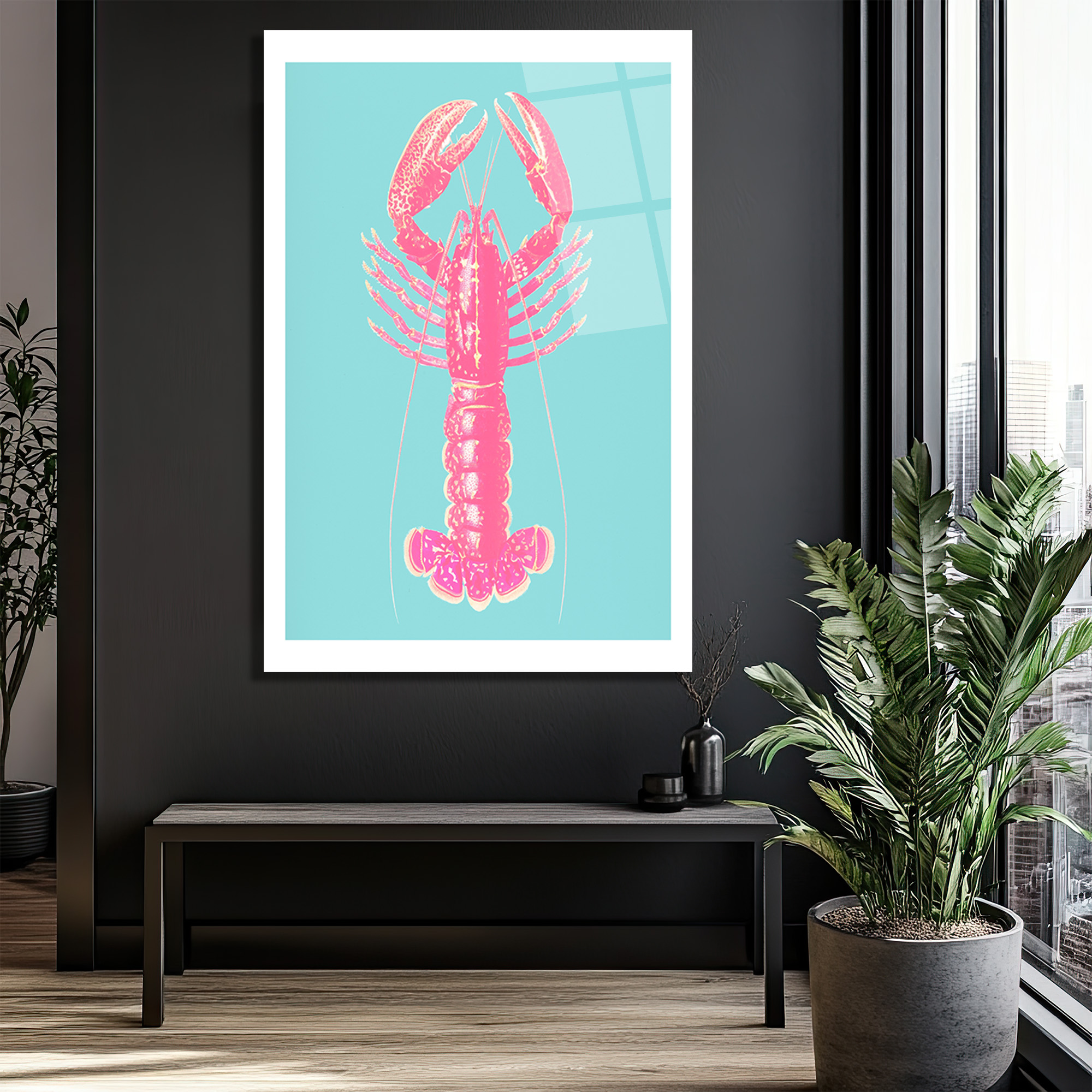 Pembe İstakoz Pop Art Cam Tablo - Deniz Temalı Modern Duvar Dekorasyonu - Glazella Pembe İstakoz Pop Art Cam Tablo - Deniz Temalı Modern Duvar Dekorasyonu - Glazella
