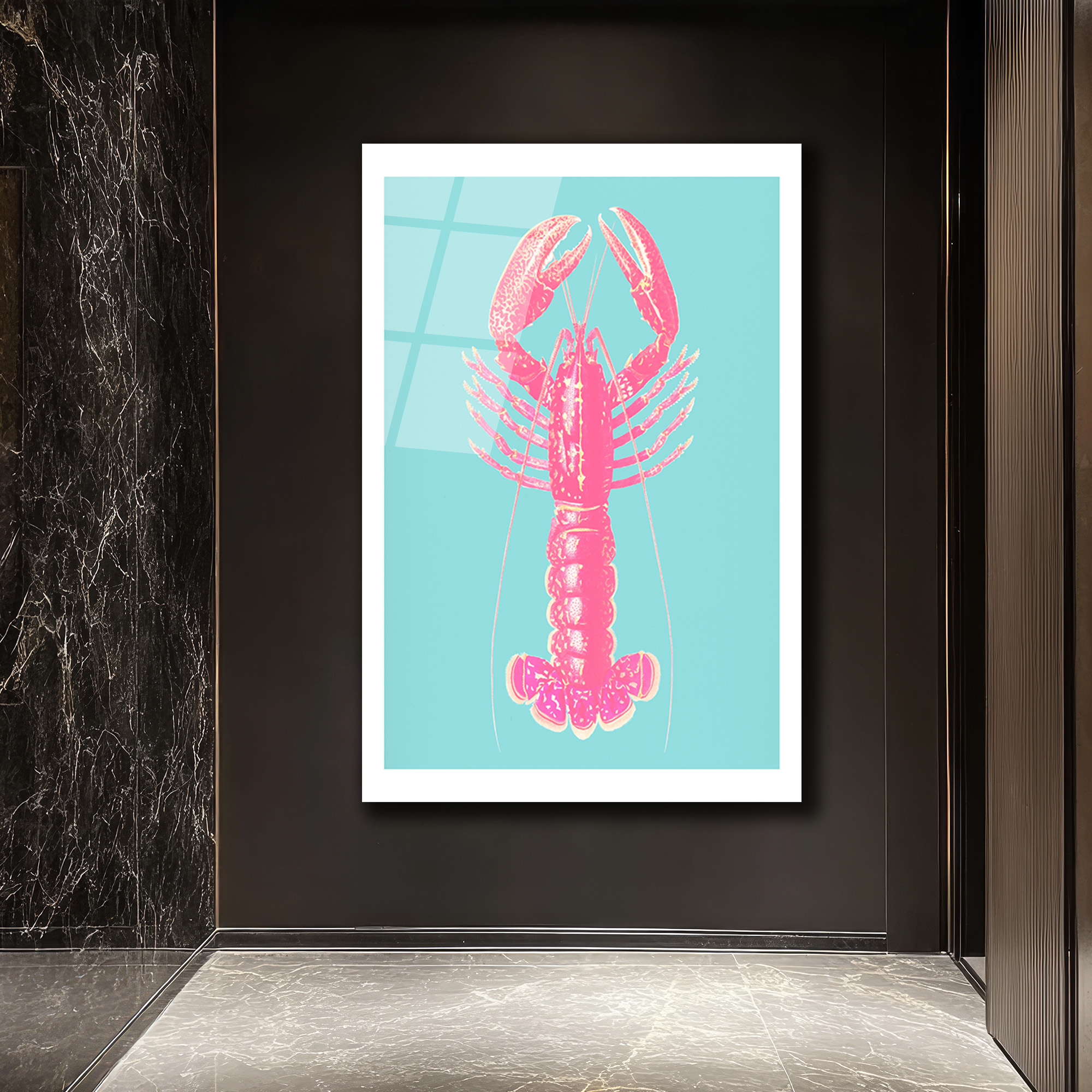 Pembe İstakoz Pop Art Cam Tablo - Deniz Temalı Modern Duvar Dekorasyonu - Glazella Pembe İstakoz Pop Art Cam Tablo - Deniz Temalı Modern Duvar Dekorasyonu - Glazella
