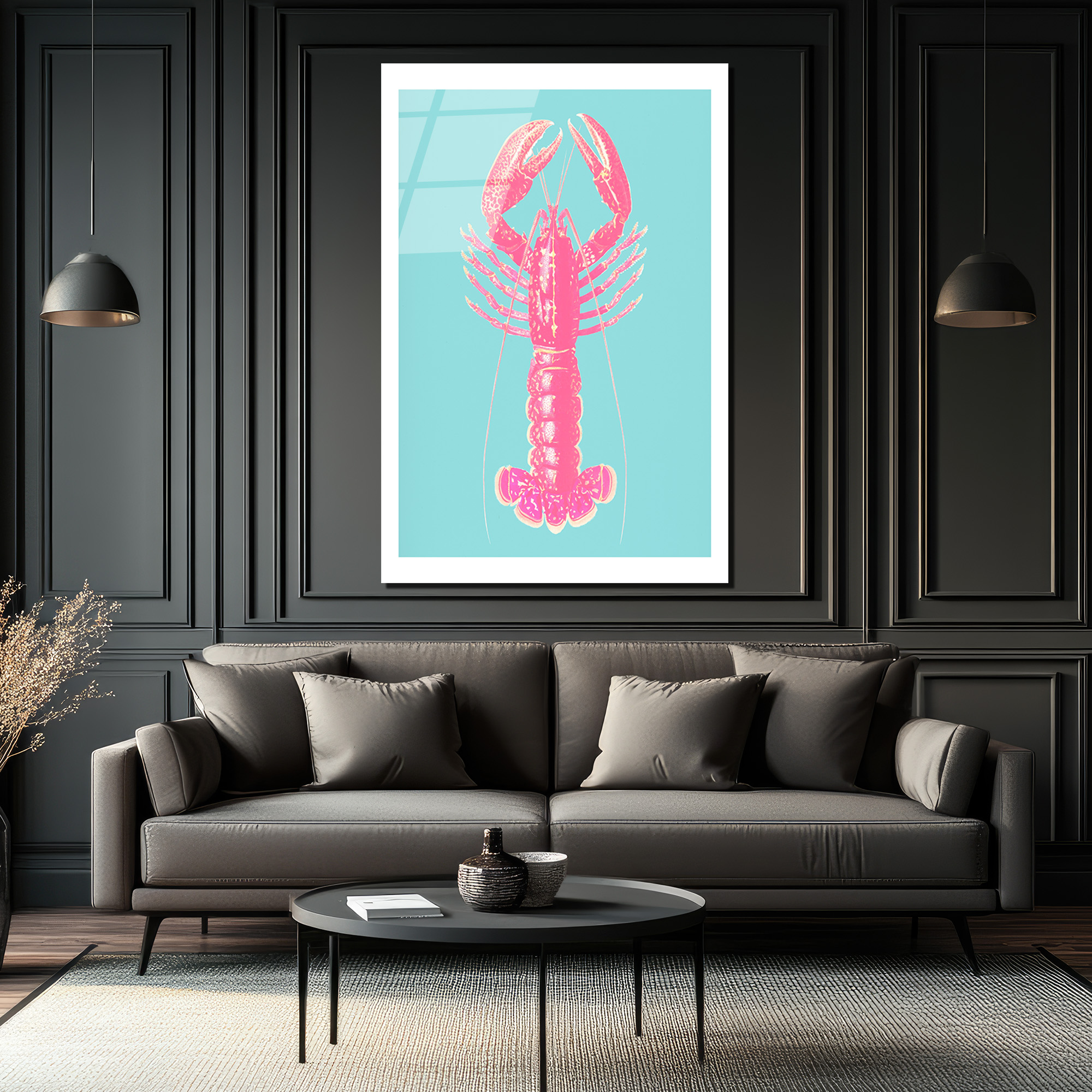 Pembe İstakoz Pop Art Cam Tablo - Deniz Temalı Modern Duvar Dekorasyonu - Glazella Pembe İstakoz Pop Art Cam Tablo - Deniz Temalı Modern Duvar Dekorasyonu - Glazella