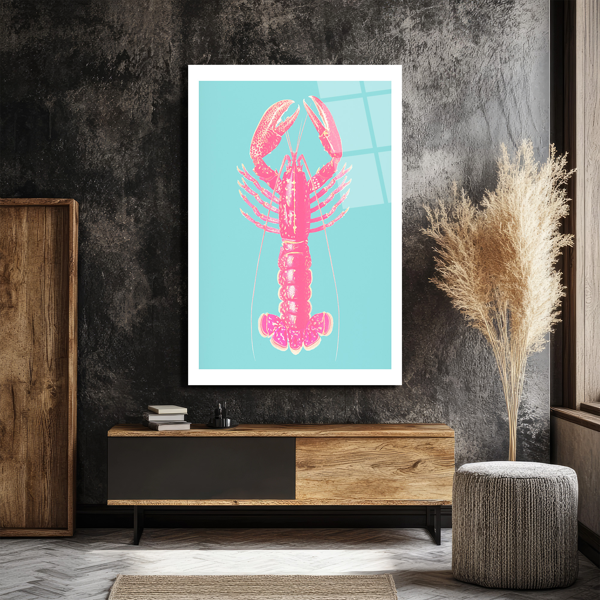 Pembe İstakoz Pop Art Cam Tablo - Deniz Temalı Modern Duvar Dekorasyonu - Glazella Pembe İstakoz Pop Art Cam Tablo - Deniz Temalı Modern Duvar Dekorasyonu - Glazella
