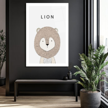 Minimalist Sevimli Aslan İllüstrasyon Cam Tablo - Glazella Minimalist Sevimli Aslan İllüstrasyon Cam Tablo - Glazella