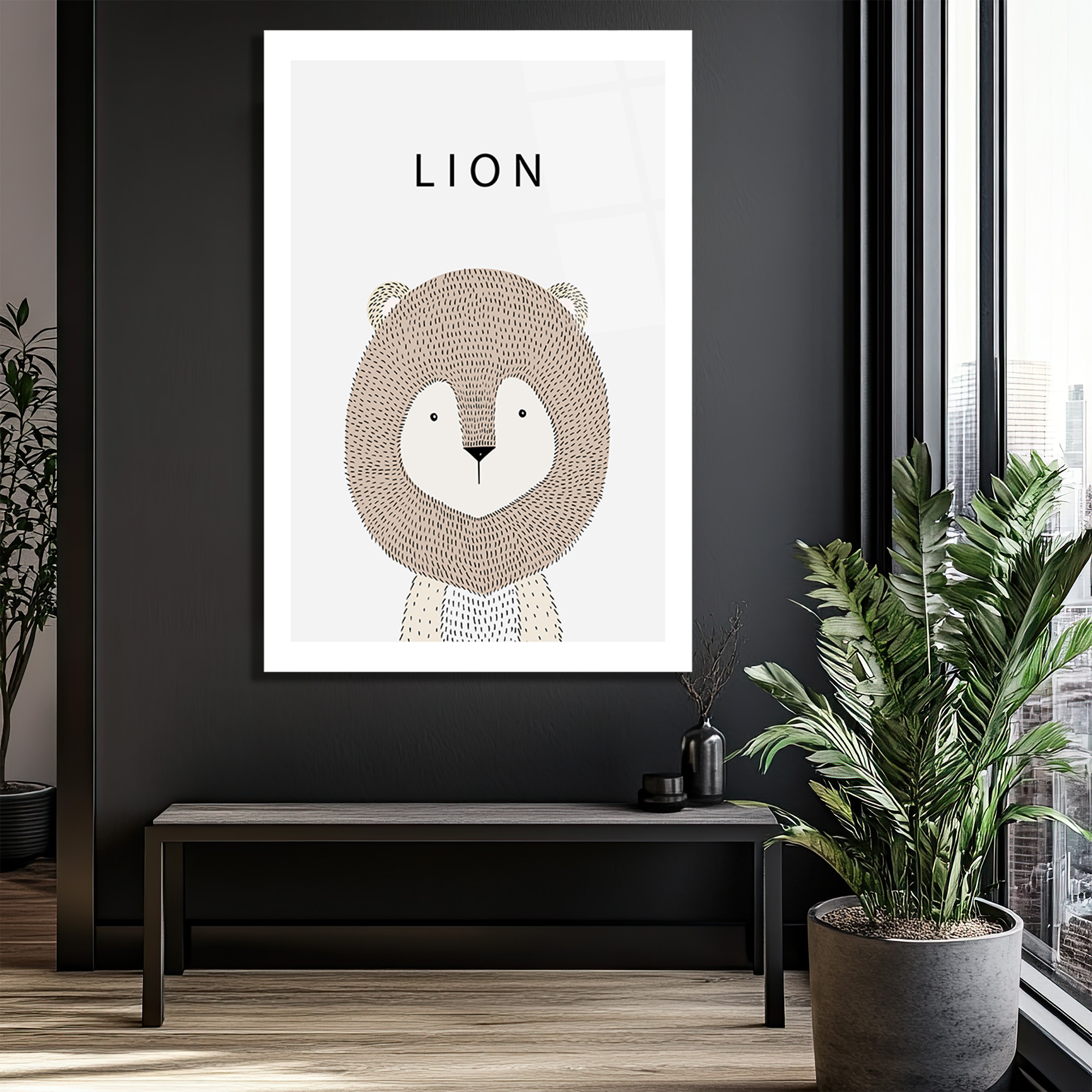 Minimalist Sevimli Aslan İllüstrasyon Cam Tablo - Glazella Minimalist Sevimli Aslan İllüstrasyon Cam Tablo - Glazella