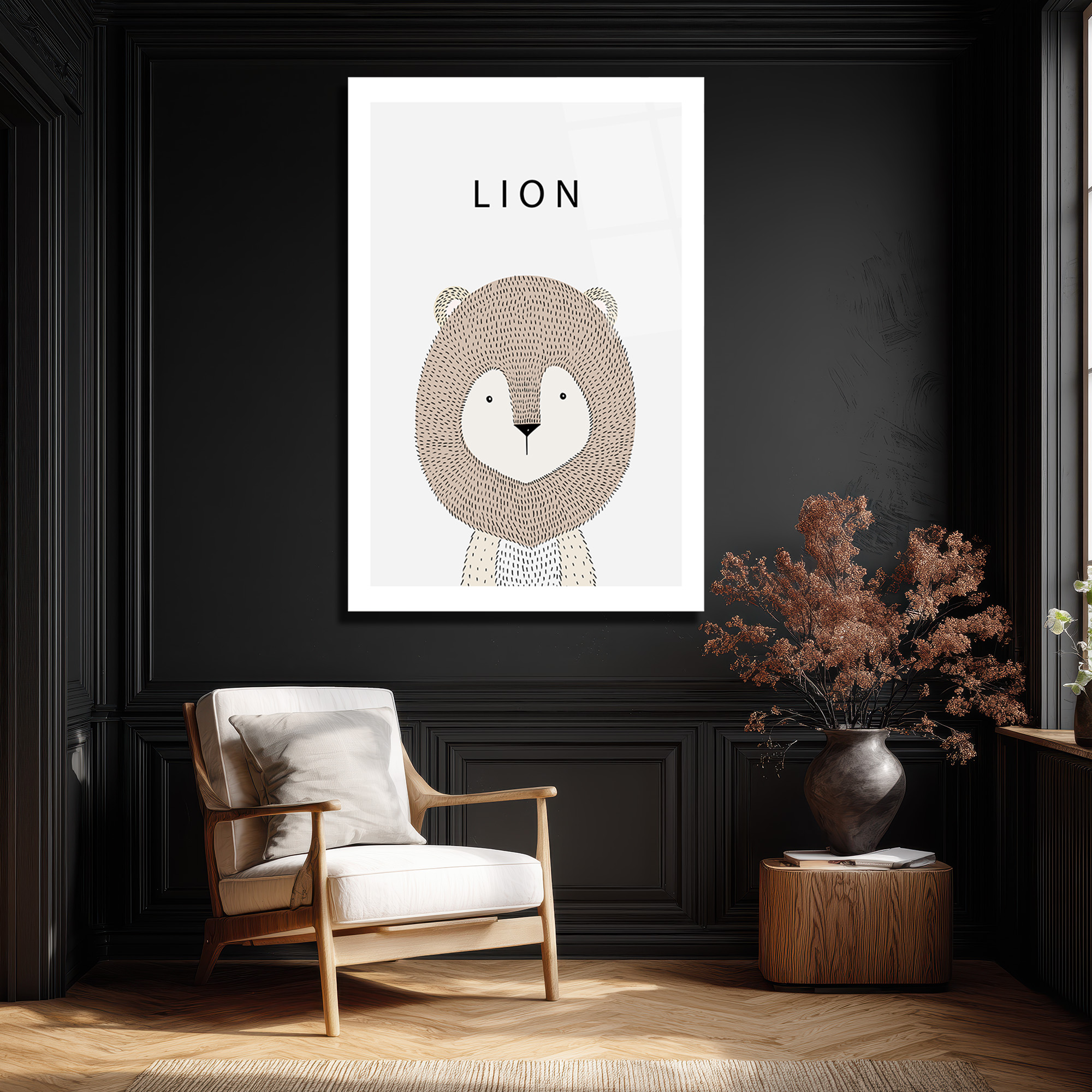Minimalist Sevimli Aslan İllüstrasyon Cam Tablo - Glazella Minimalist Sevimli Aslan İllüstrasyon Cam Tablo - Glazella
