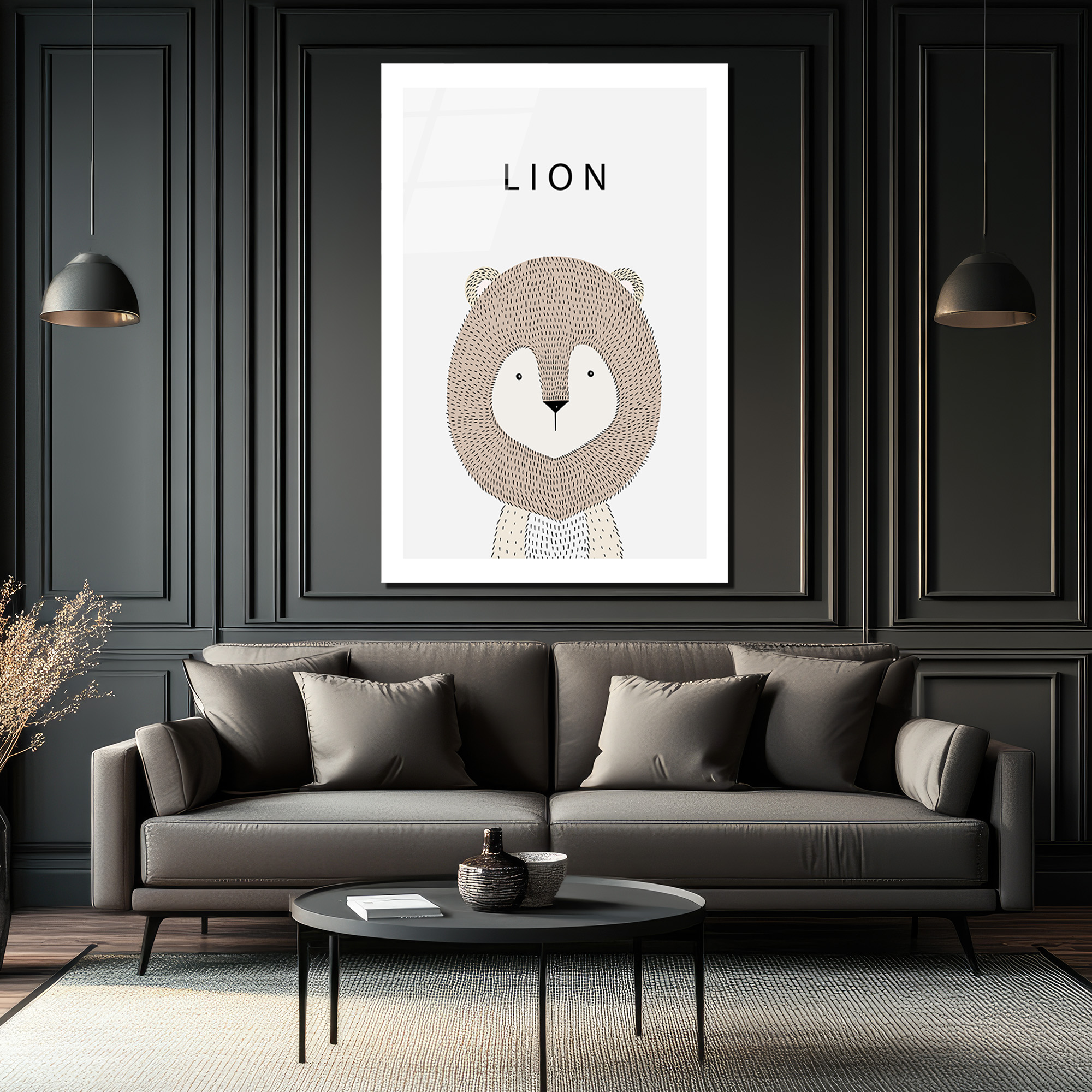 Minimalist Sevimli Aslan İllüstrasyon Cam Tablo - Glazella Minimalist Sevimli Aslan İllüstrasyon Cam Tablo - Glazella