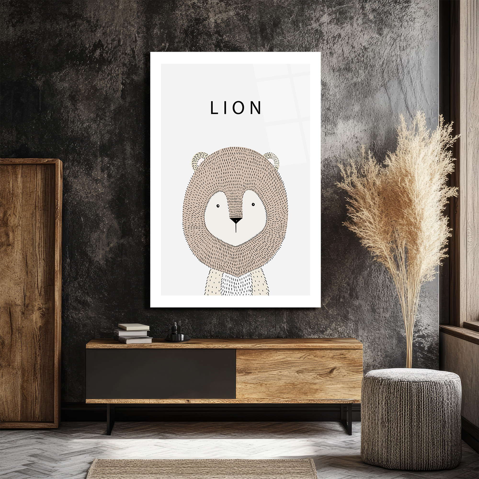 Minimalist Sevimli Aslan İllüstrasyon Cam Tablo - Glazella Minimalist Sevimli Aslan İllüstrasyon Cam Tablo - Glazella