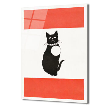 Minimalist Kırmızı Çizgili Siyah Kedi Cam Tablo - Glazella Minimalist Kırmızı Çizgili Siyah Kedi Cam Tablo - Glazella