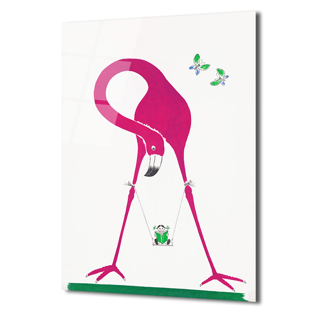 Pembe Flamingo ve Salıncaklı Çocuk Modern Cam Tablo - Glazella Pembe Flamingo ve Salıncaklı Çocuk Modern Cam Tablo - Glazella