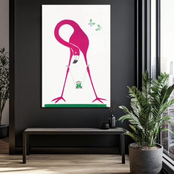 Pembe Flamingo ve Salıncaklı Çocuk Modern Cam Tablo - Glazella Pembe Flamingo ve Salıncaklı Çocuk Modern Cam Tablo - Glazella
