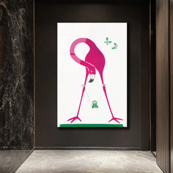 Pembe Flamingo ve Salıncaklı Çocuk Modern Cam Tablo - Glazella Pembe Flamingo ve Salıncaklı Çocuk Modern Cam Tablo - Glazella