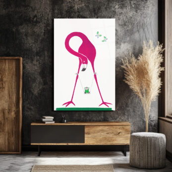 Pembe Flamingo ve Salıncaklı Çocuk Modern Cam Tablo - Glazella Pembe Flamingo ve Salıncaklı Çocuk Modern Cam Tablo - Glazella