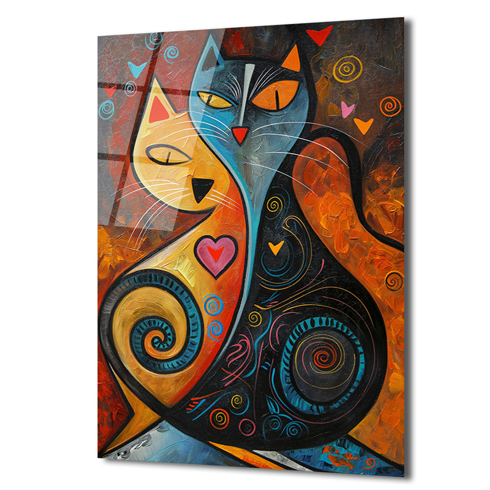 Aşk Kedileri Modern Sanat Cam Tablo - Canlı Renkler ve Duygusal Tasarım - Glazella Aşk Kedileri Modern Sanat Cam Tablo - Canlı Renkler ve Duygusal Tasarım - Glazella